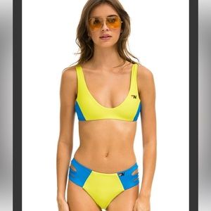HI-WAISTED SIDE CUT OUT COLOR BLOCK FULL COVERAGE BRIEF BIKINI BOTTOMS